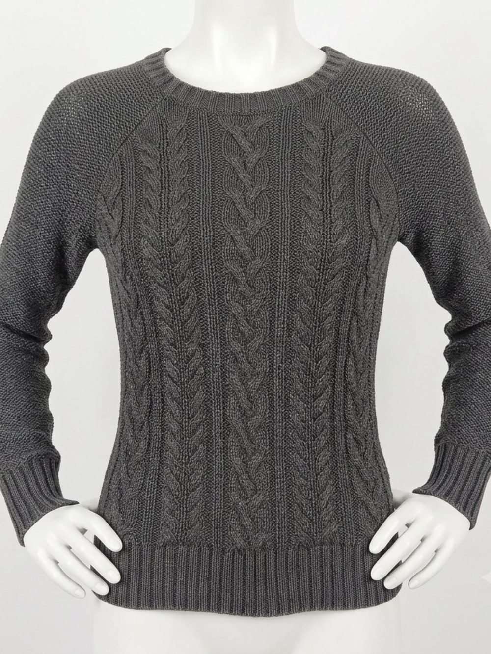 Old Navy Cozy Crew Cable Knit Sweater Charcoal Gray Size Small Petite Preppy